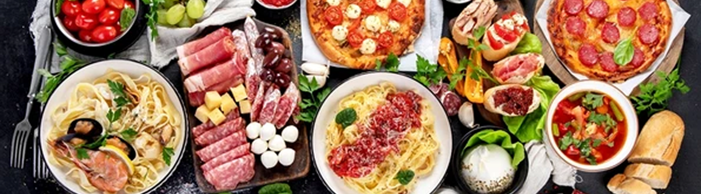 Banner with Italian food